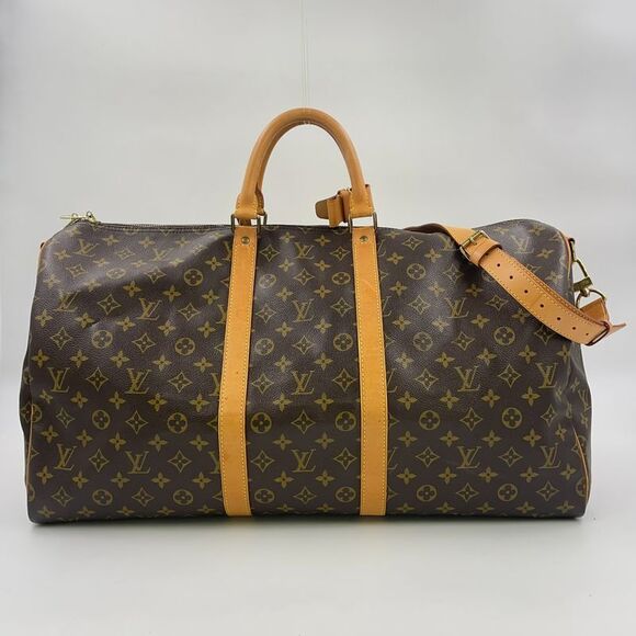 Louis Vuitton Handbags - Louis Vuitton Keepall Bandoliere 55 Monogram Leather × PVC Brown Boston Bag